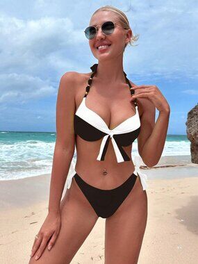 Black & White Halter Push-Up Bikini Set